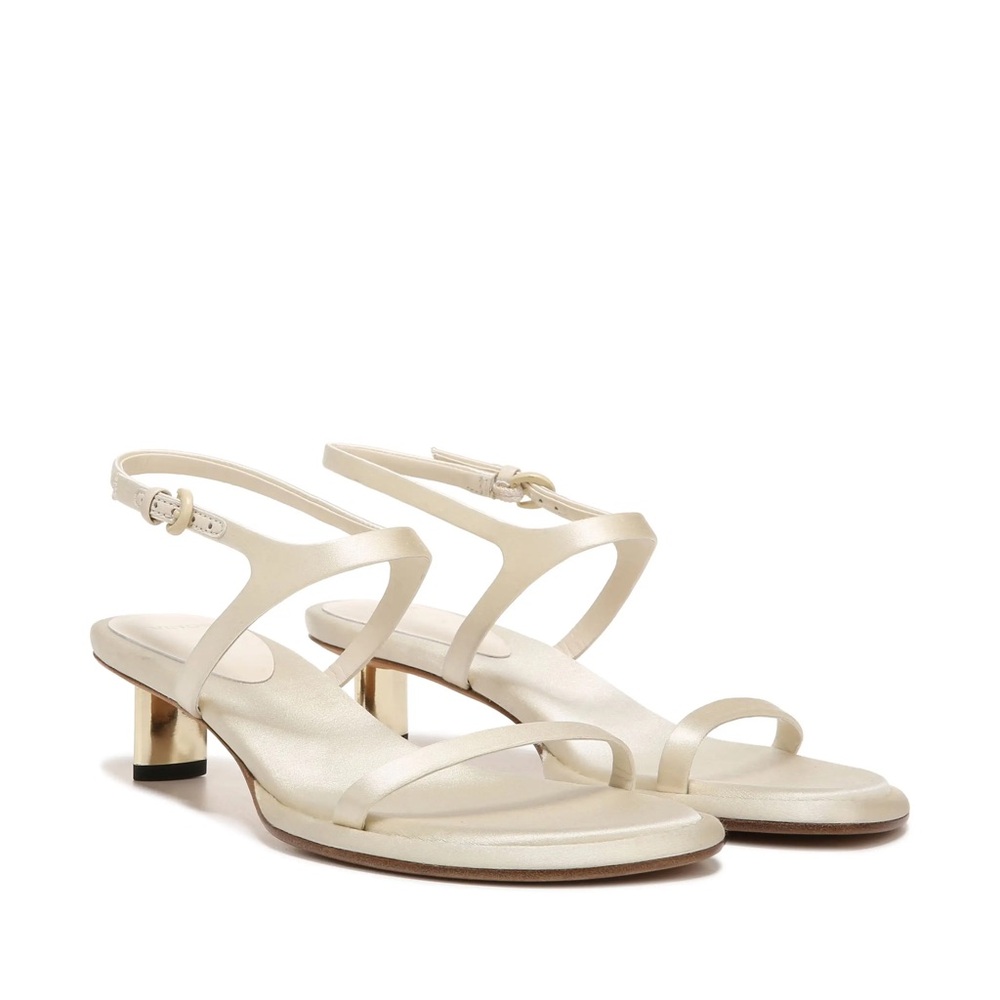 VINCE Ester Ankle-Strap Satin Kitten Heel Sandals